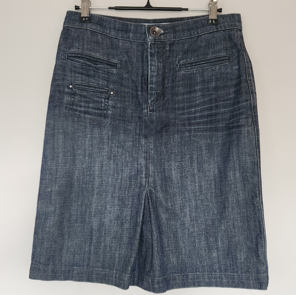 Level 99 Anthropologie Denim Straight Jean Midi Skirt Blue Western Country 28
